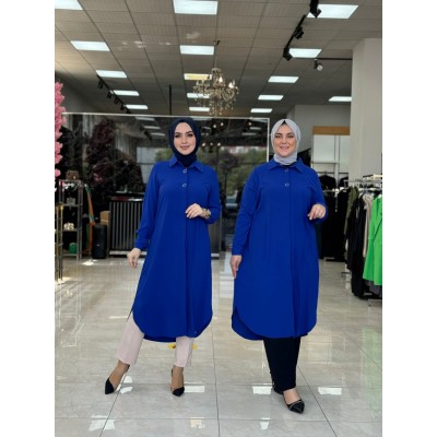 Gizli Düğmeli Tunik İndigo - mavi indigo