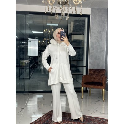 Duygu Kürklü Takım Beyaz - Beyaz