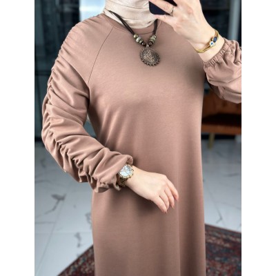 Kuvars Reglan Kol Elbise-Taba - Taba