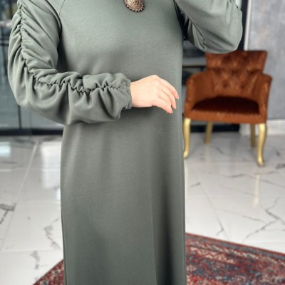 Kuvars Reglan Kol Elbise-Haki - Haki