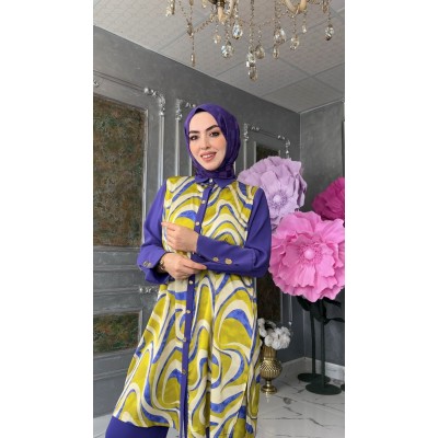 Nihal Pantolon Takım-Mor - Mor